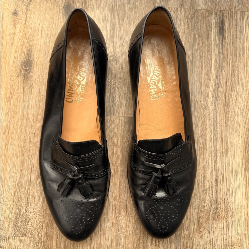 Salvatore Ferragamo Black Leather Tassel Loafers